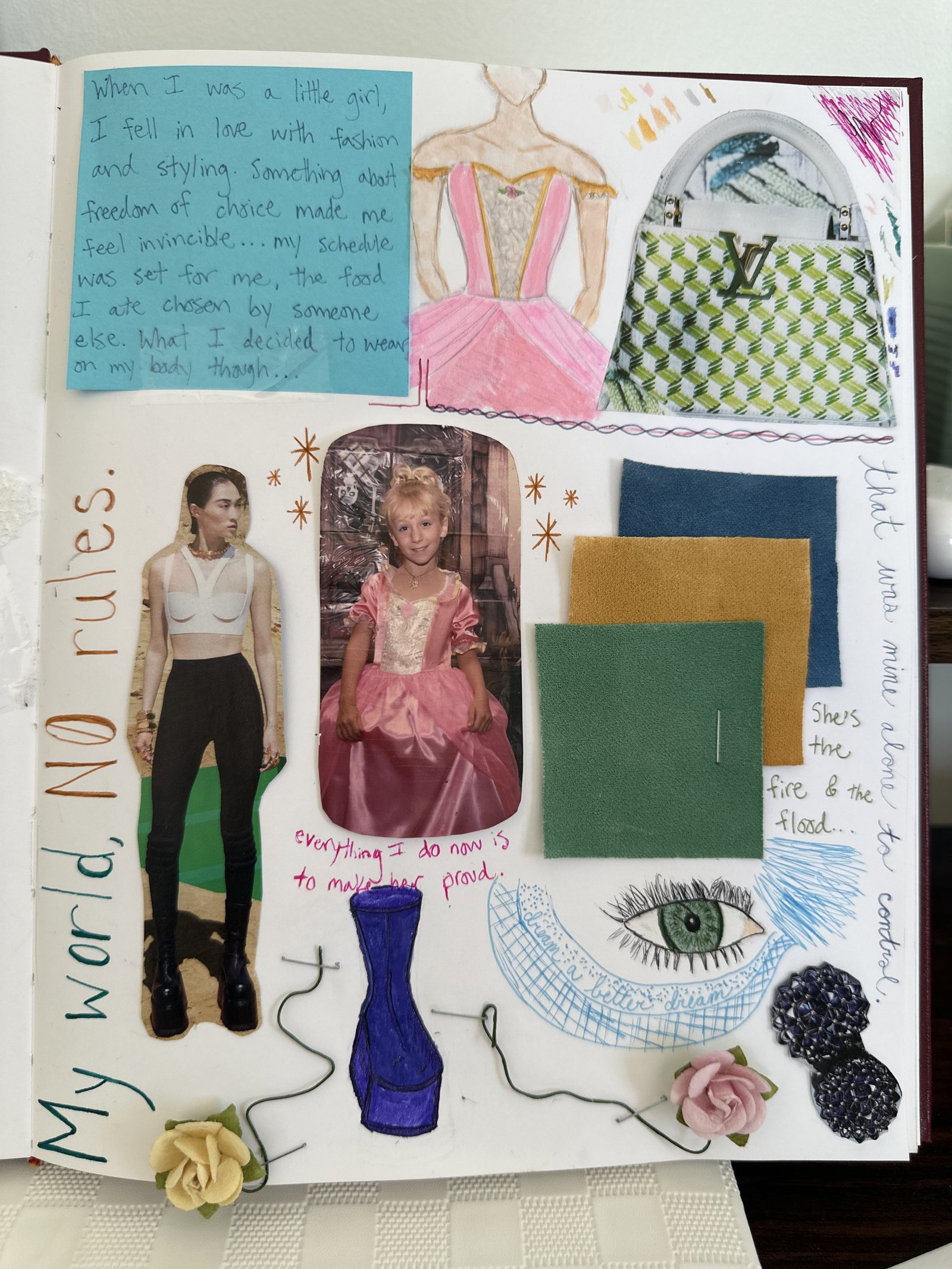 Designer journal page — 'My world, no rules' sketchbook spread by Magen Jae